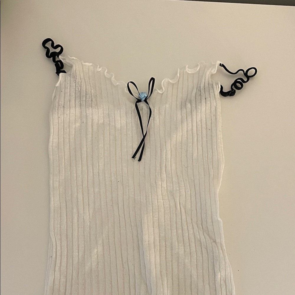 Zara White Knit Top with Black Detail